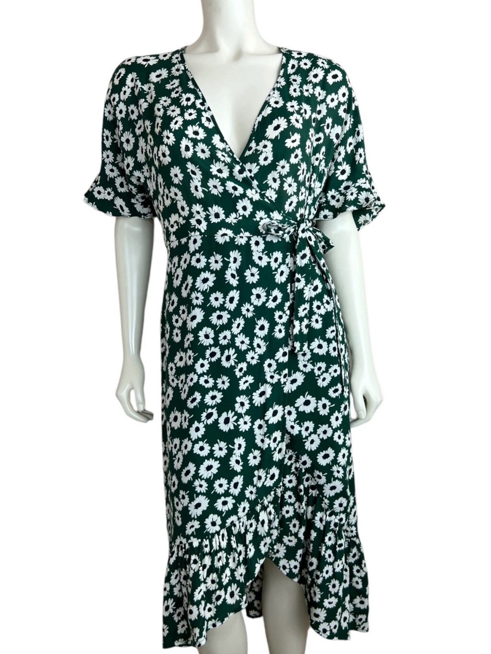 $258 Rails Floral Wrap Dress Small Florence Daisy Green Flutter Sleeve Ruffle